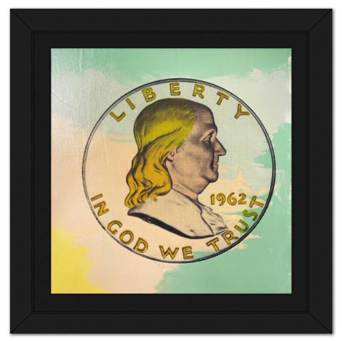Steve Kaufman (1960-2010), "Ben Half Dollar" Framed Hand Embellished Limited Edition Silscreen, Numbered 48/50 Inverso and Hand Signed with Letter of Authenticity
