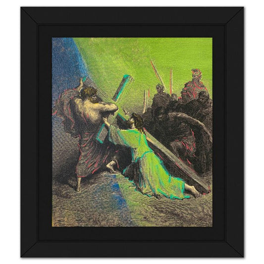 Steve Kaufman (1960-2010), "Simon Helping Jesus" Framed Hand Embellished Limited Edition Silscreen, Numbered 9/50 Inverso and Hand Signed with Letter of Authenticity