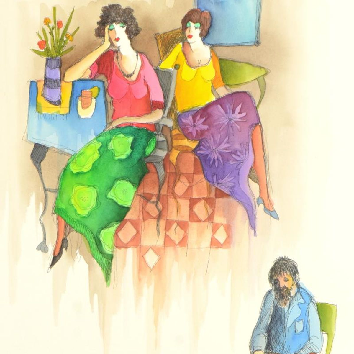 Itzchak Tarkay (1935-2012), Original Mixed Media Watercolor, Hand Signed with Letter of Authenticity.