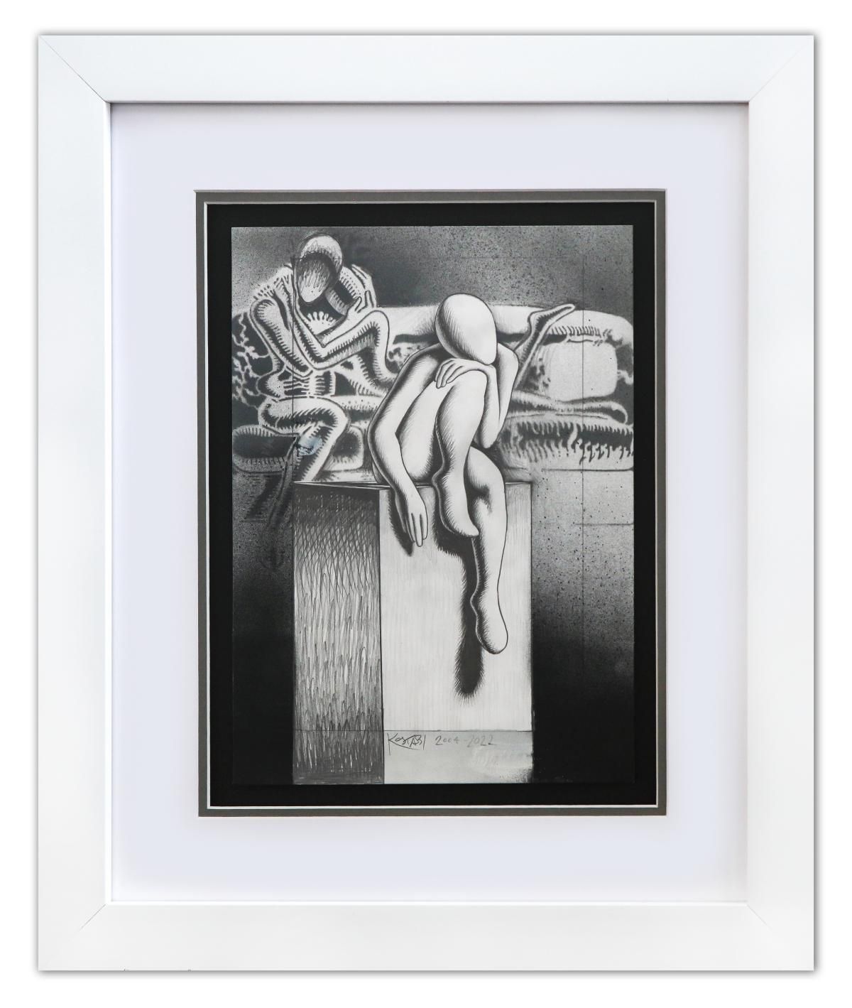 Mark Kostabi- Original Drawing on Paper "On The Edge of Desire"