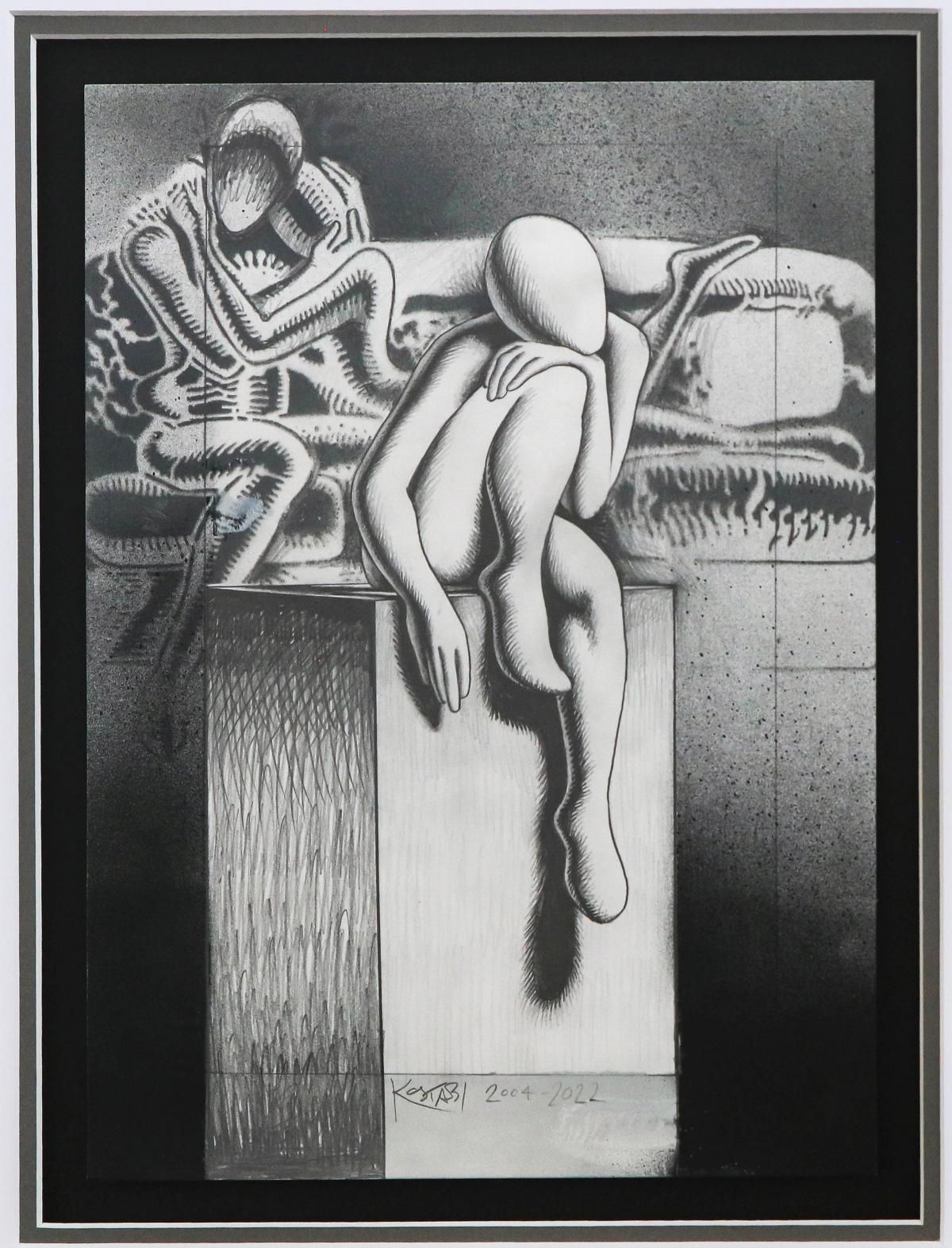 Mark Kostabi- Original Drawing on Paper "On The Edge of Desire"