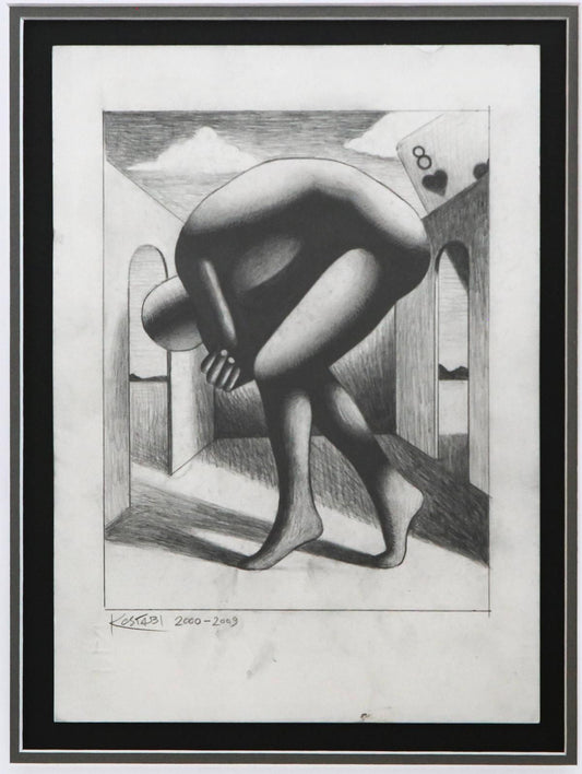 Mark Kostabi- Original Drawing on Paper "The Hidden Heart"
