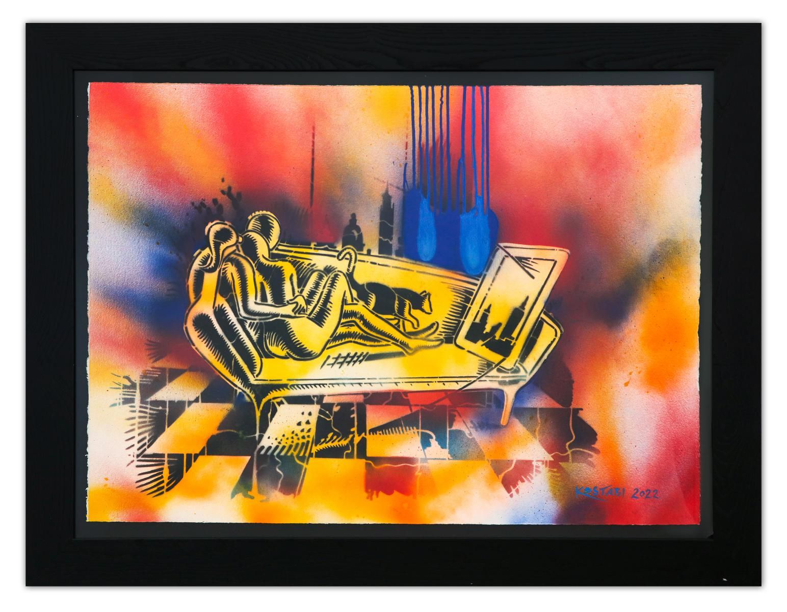 Mark Kostabi- Original Mixed Media on Paper "Between the Silence"