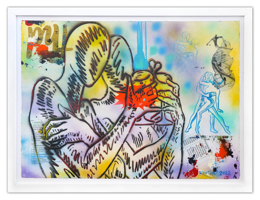 Mark Kostabi- Original Mixed Media on Paper "Celebrating Now"