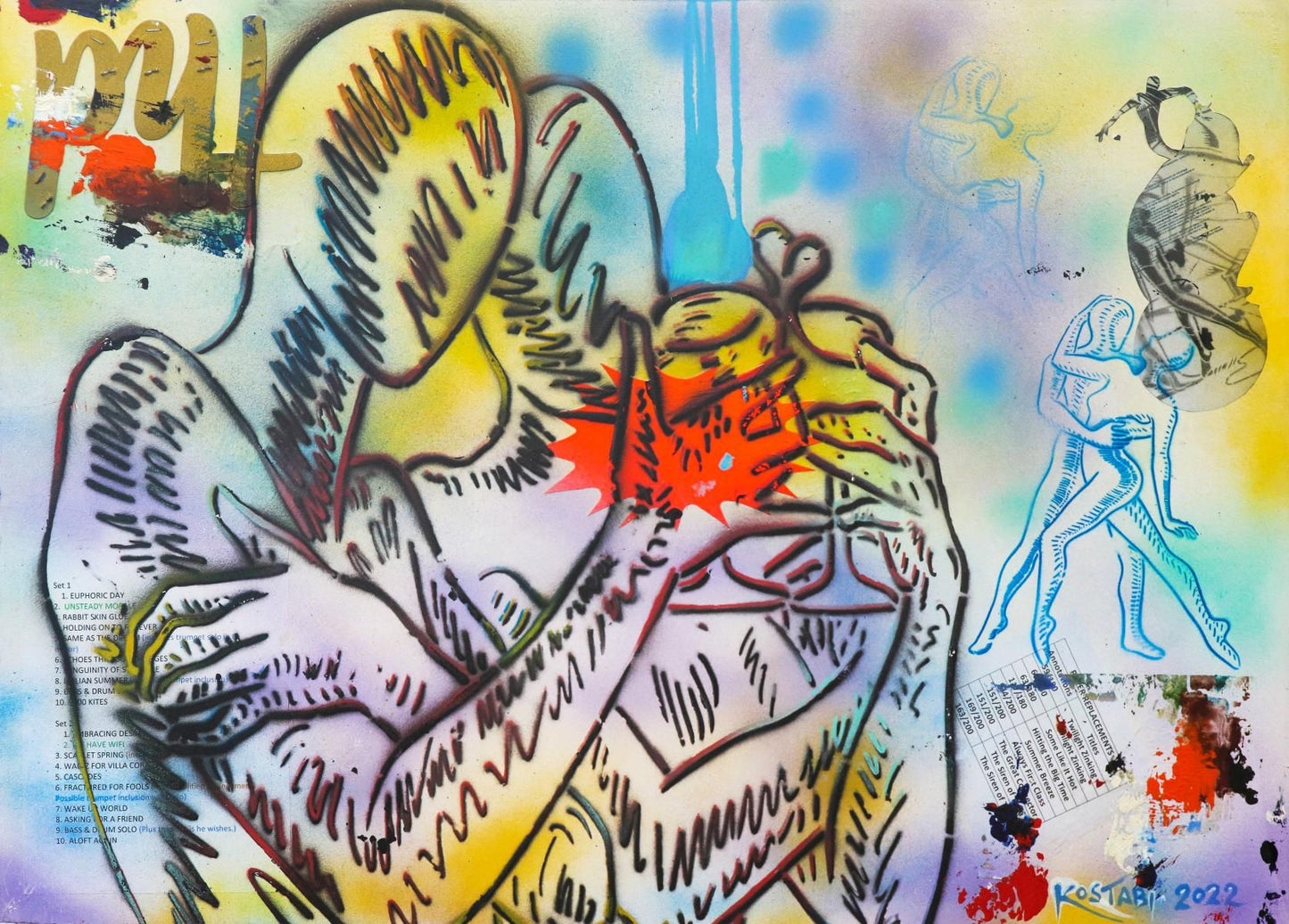 Mark Kostabi- Original Mixed Media on Paper "Celebrating Now"