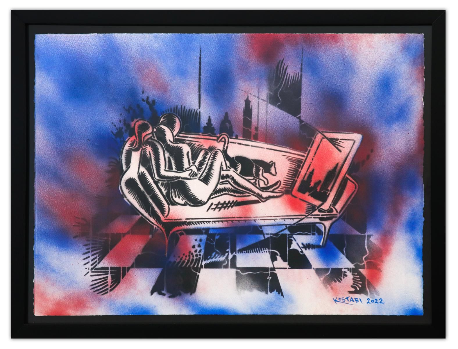Mark Kostabi- Original Mixed Media on Paper "New Dimensions"
