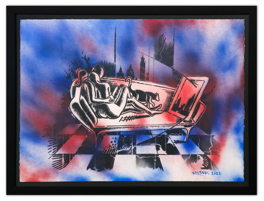 Mark Kostabi- Original Mixed Media on Paper "New Dimensions"
