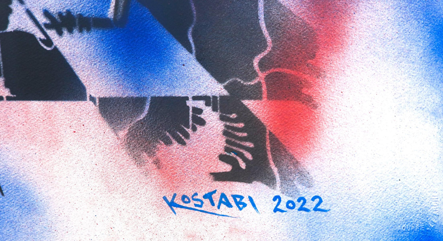 Mark Kostabi- Original Mixed Media on Paper "New Dimensions"