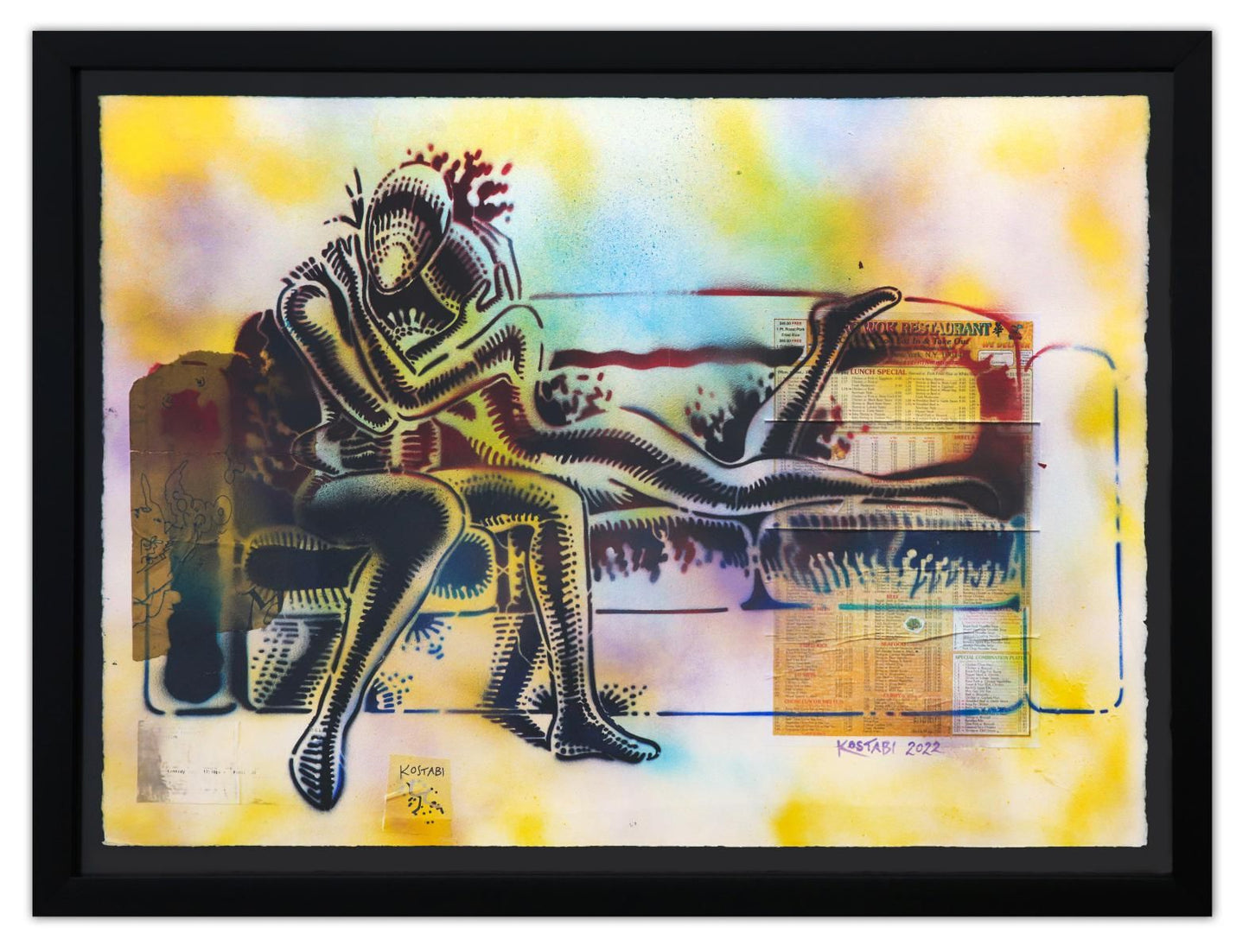 Mark Kostabi- Original Mixed Media on Paper "Ordering In"