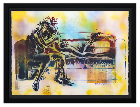 Mark Kostabi- Original Mixed Media on Paper "Ordering In"