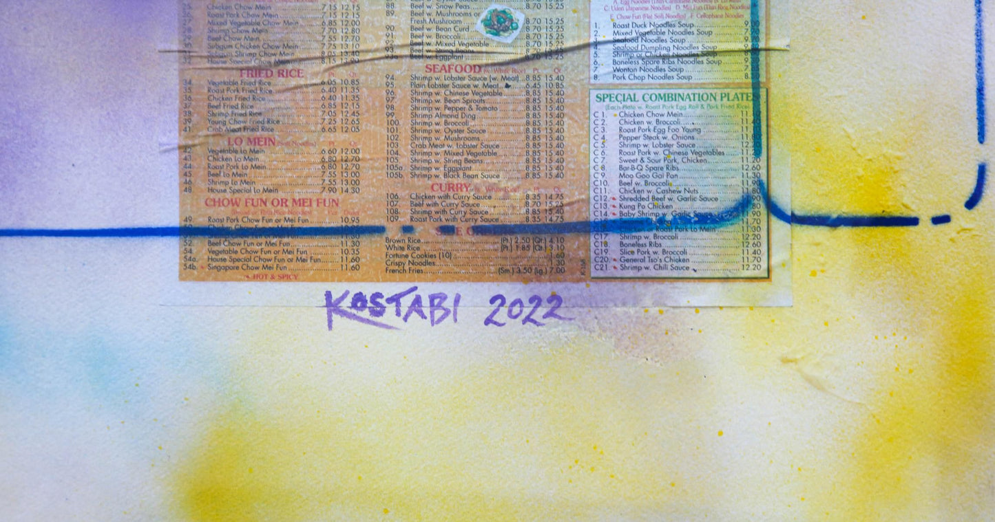 Mark Kostabi- Original Mixed Media on Paper "Ordering In"