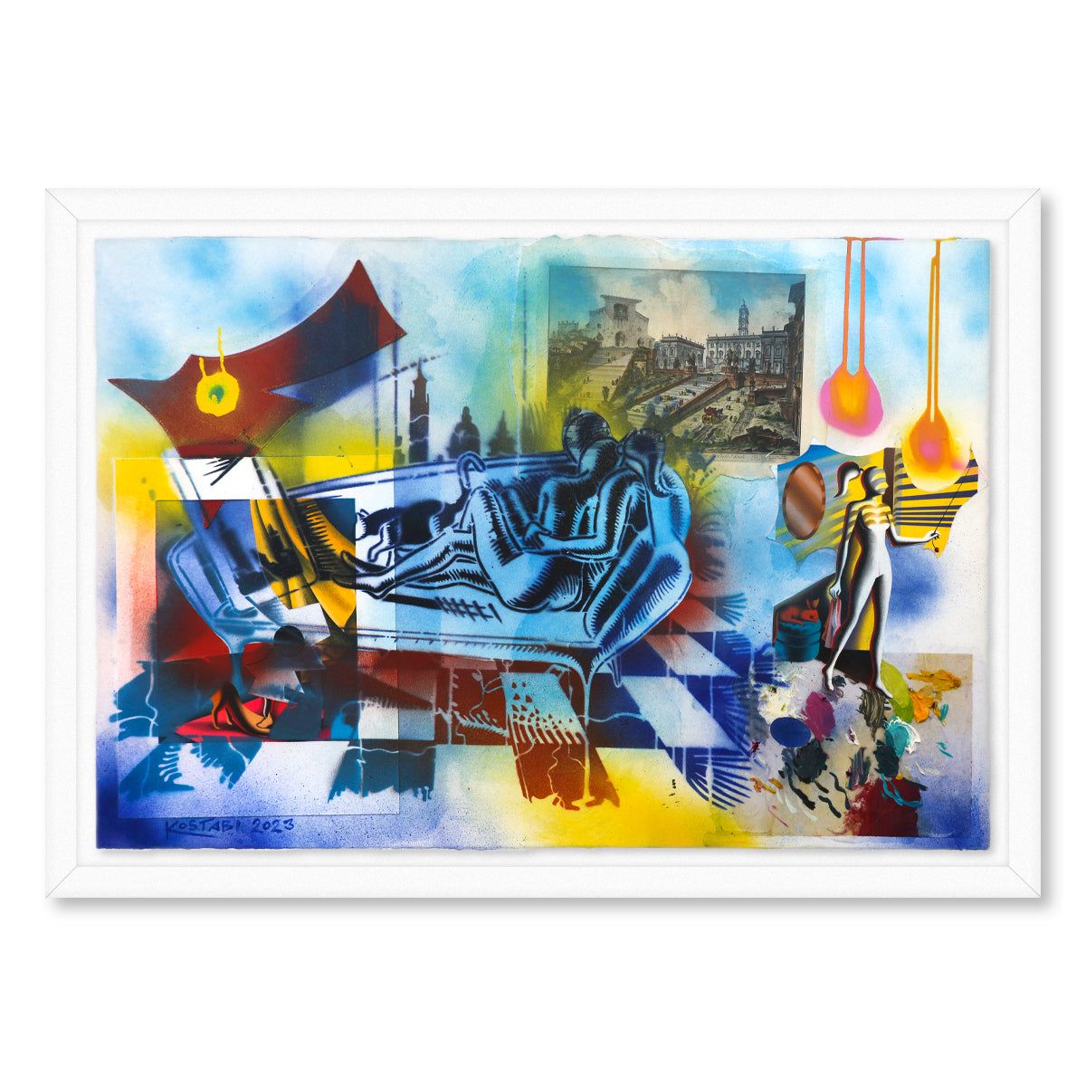 Mark Kostabi- Original Mixed Media on Paper "A New Dawn"