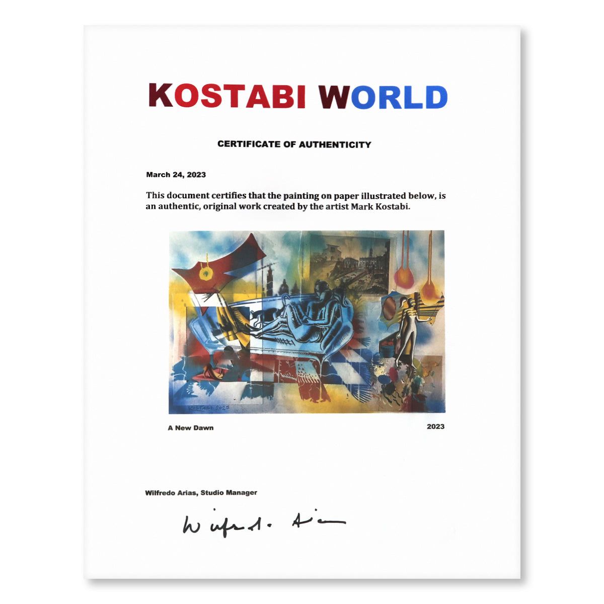 Mark Kostabi- Original Mixed Media on Paper "A New Dawn"