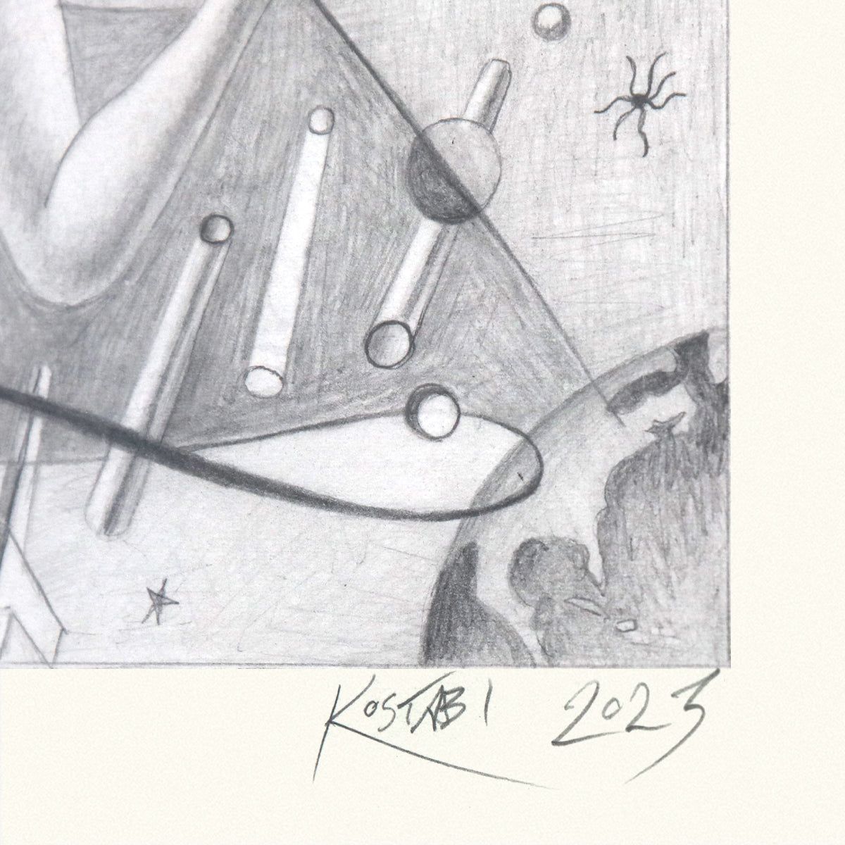 Mark Kostabi- Original Drawing on Paper "Navigating The Infinite"