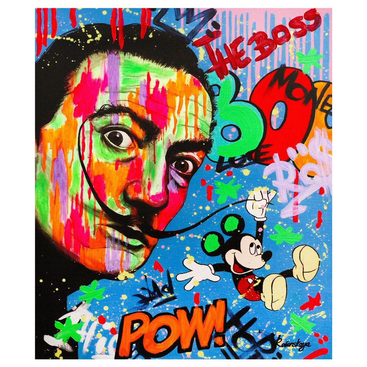 Nastya Rovenskaya- Original Mixed Media on Canvas "Playing His Mustache"