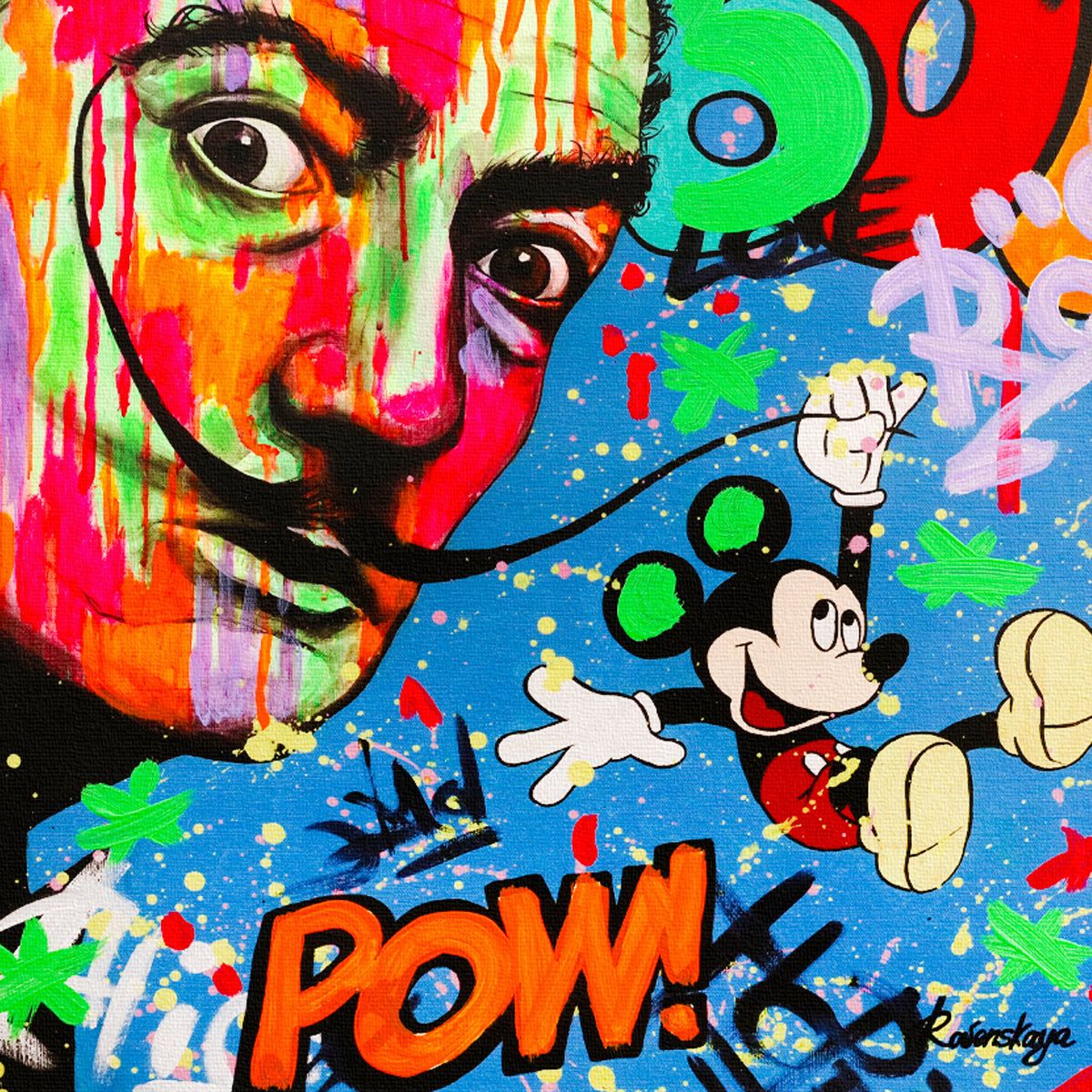 Nastya Rovenskaya- Original Mixed Media on Canvas "Playing His Mustache"