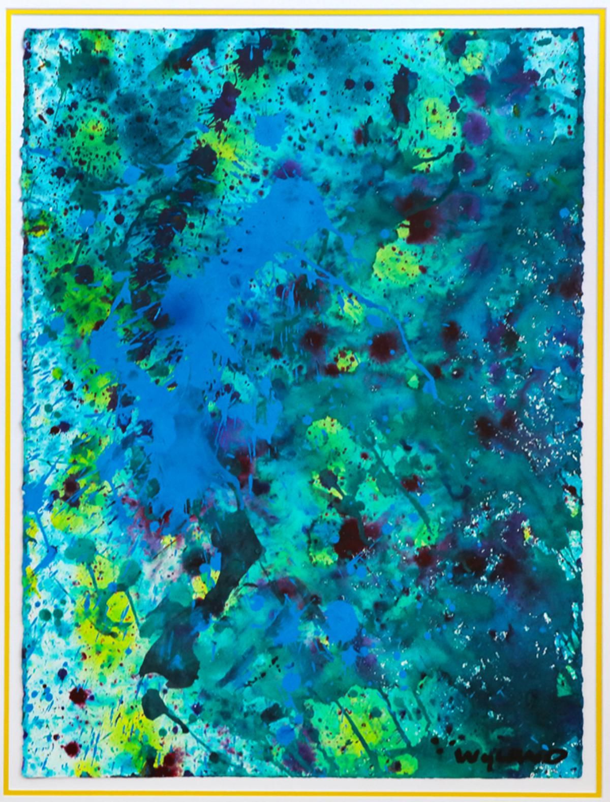 Wyland- Original Watercolor Painting on Deckle Edge Paper "Abstract Drip"