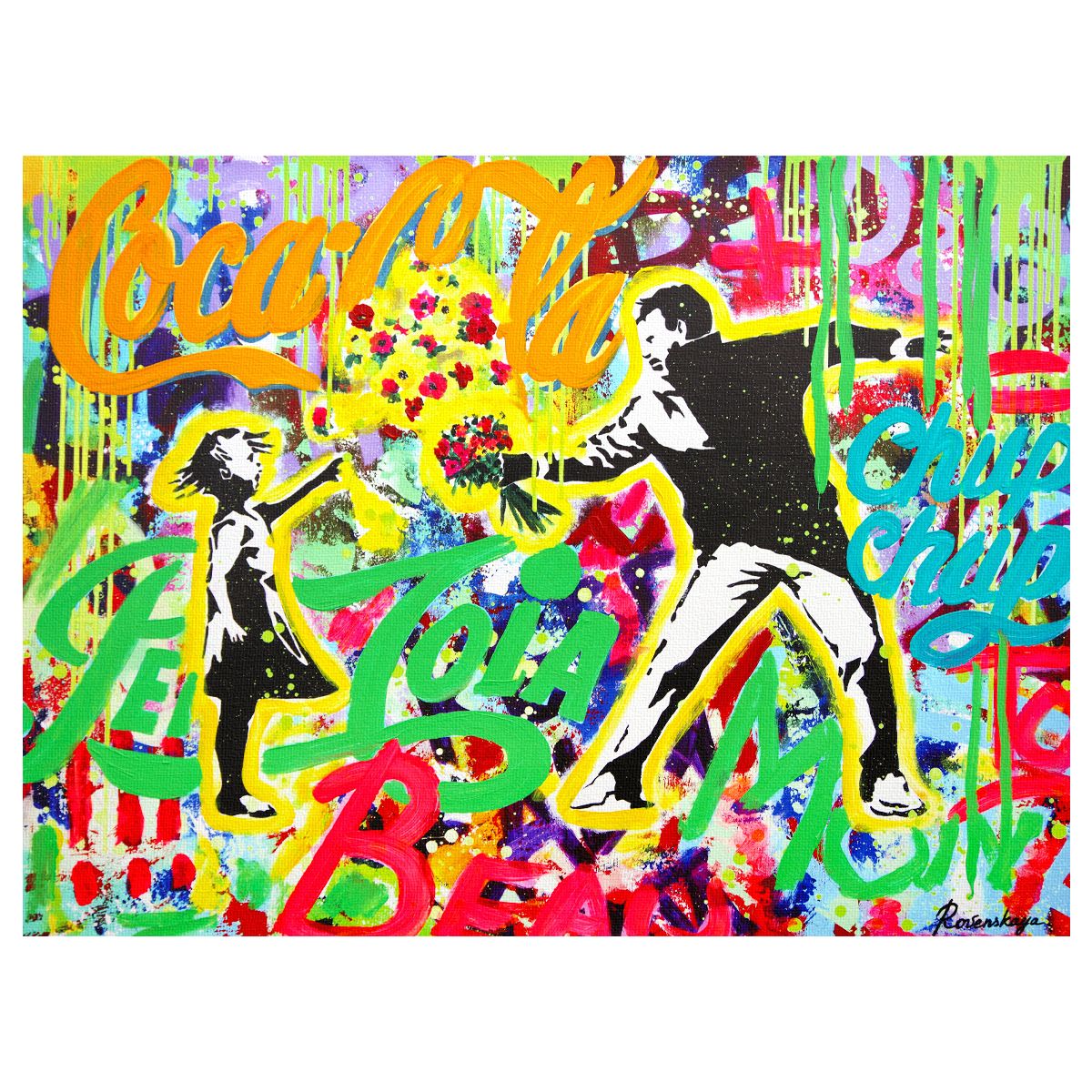 Nastya Rovenskaya- Mixed Media on Canvas "Love Strikes Twice"