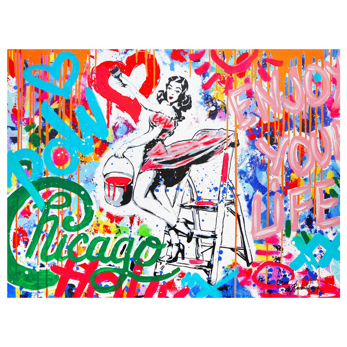 Nastya Rovenskaya- Mixed Media on Canvas "Love in Full Blast"