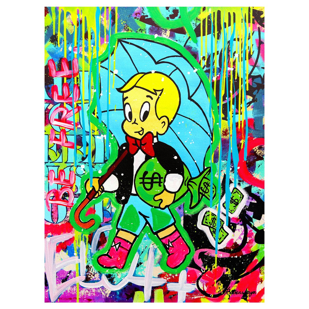 Nastya Rovenskaya- Mixed Media on Canvas "Saint of Neon Light"
