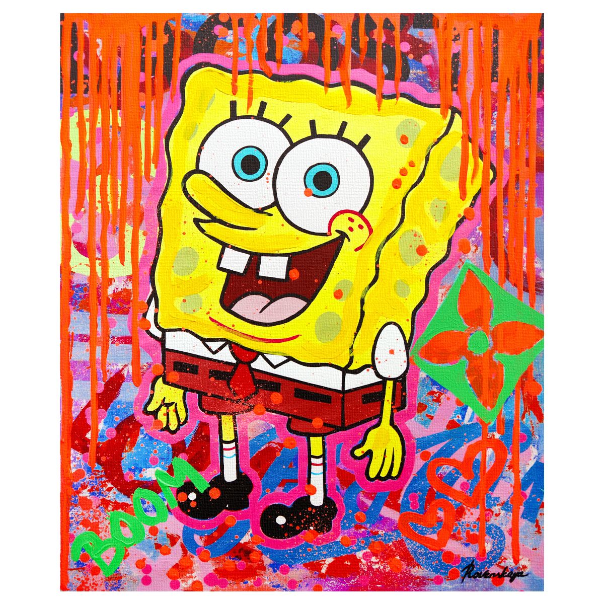 Nastya Rovenskaya- Mixed Media on Canvas "SpongeBob Gone Wild"