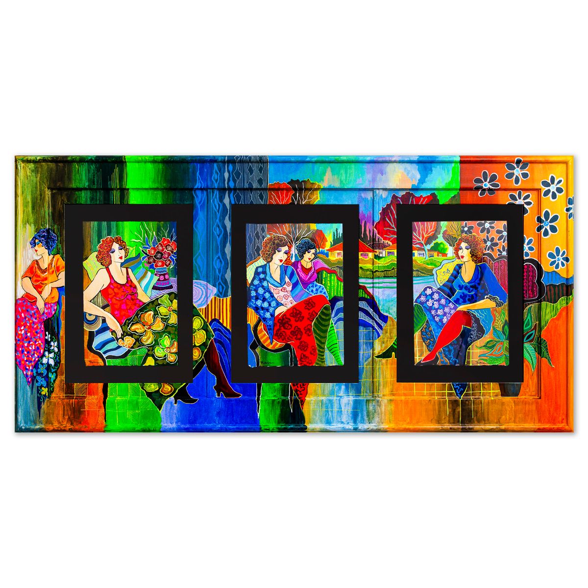 Patricia Govezensky- Original Watercolors with Hand Painted Frame "Elegant Afternoon"