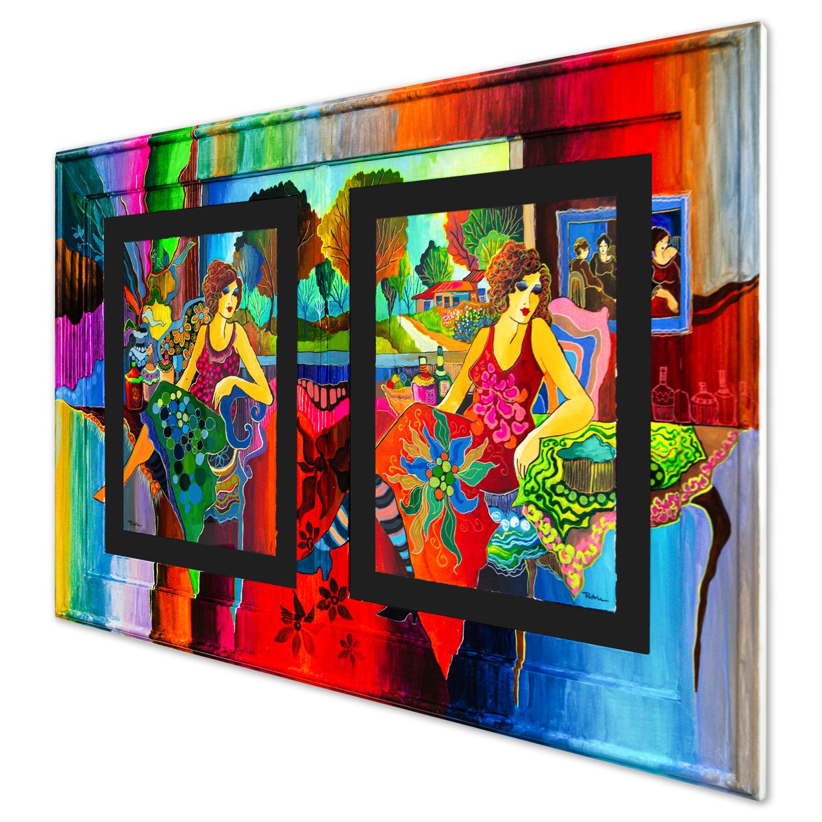 Patricia Govezensky- Original Watercolors with Hand Painted Frame "Boulevard Elegance"