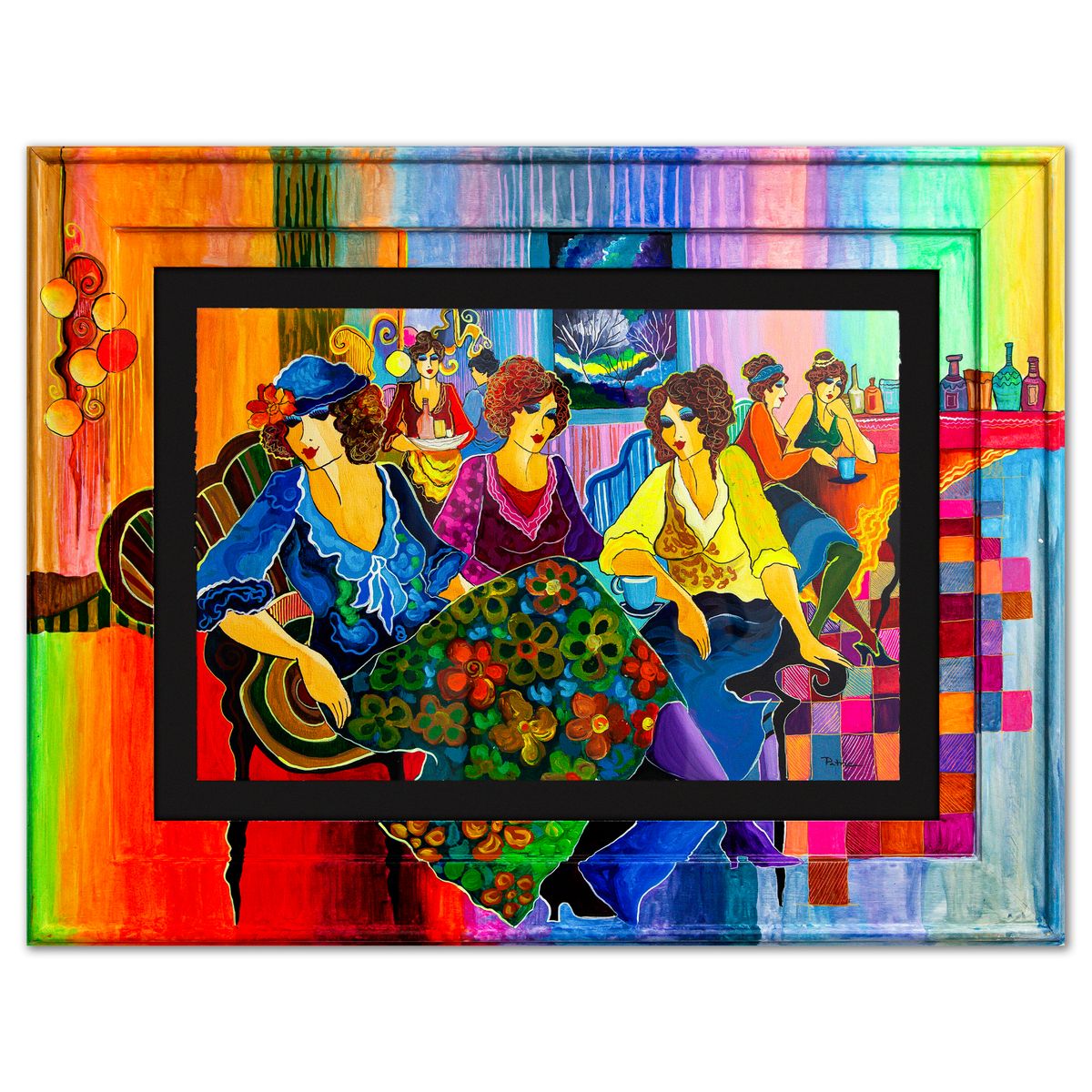 Patricia Govezensky- Original Watercolor with Hand Painted Frame "Paris in Conversation"