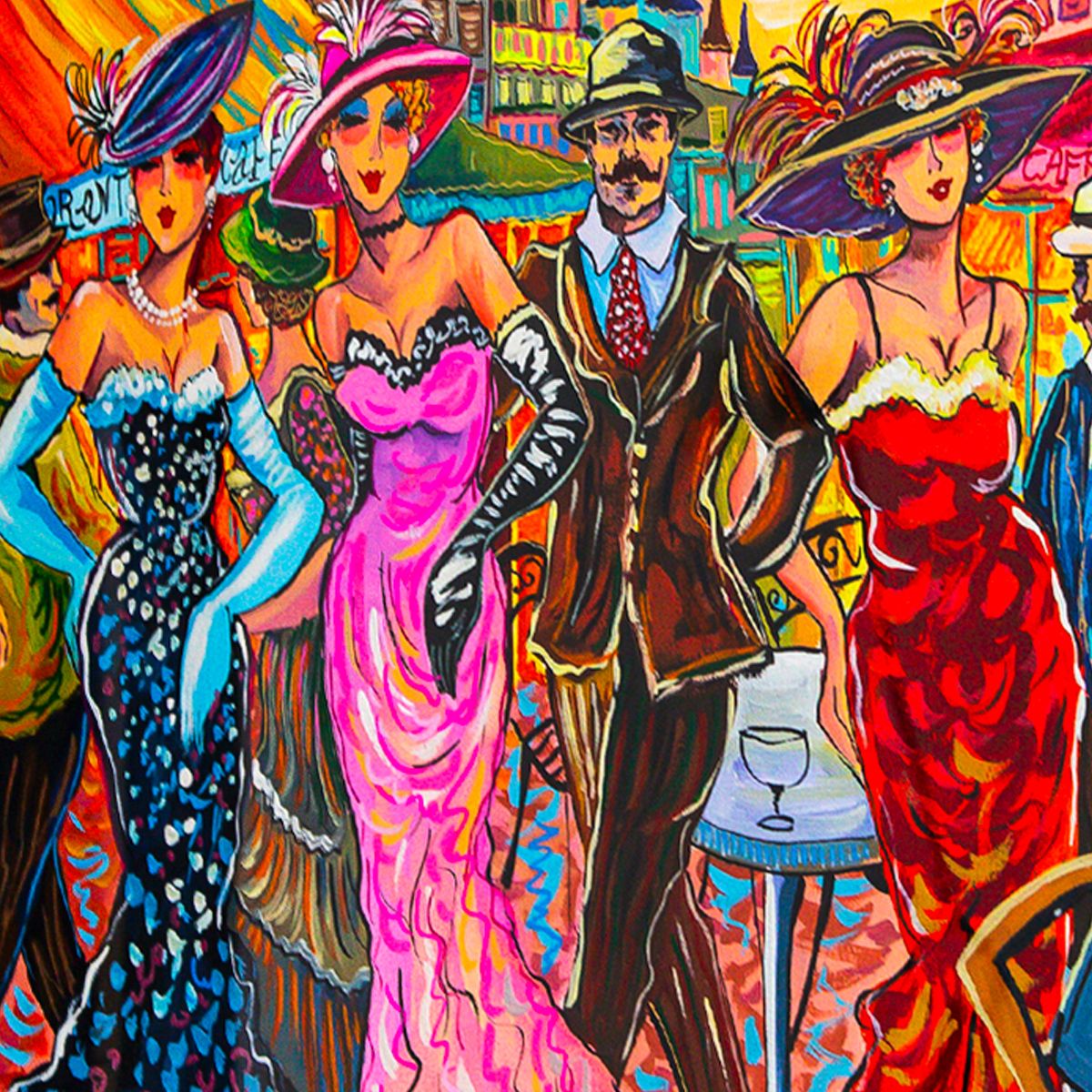 Patricia Govezensky- Original Watercolor with Hand Painted Frame "Afternoon on the Boulevard"