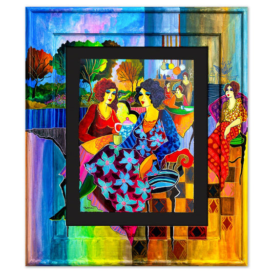 Patricia Govezensky- Original Watercolor with Hand Painted Frame "Ladies of the Left Bank"
