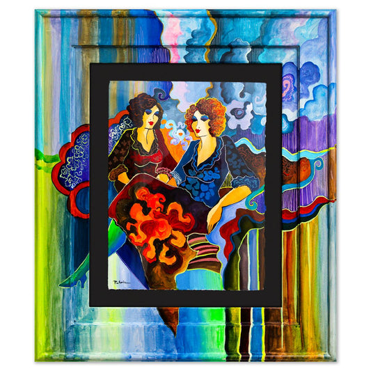 Patricia Govezensky- Original Watercolor with Hand Painted Frame "Parisian Encounters"