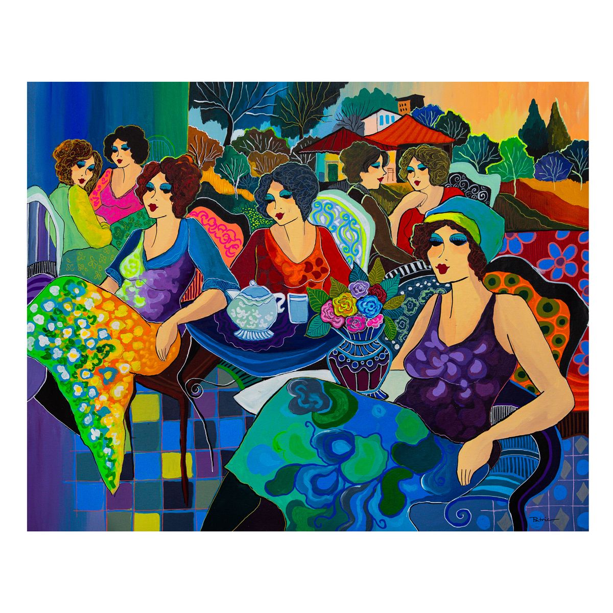Patricia Govezensky- Original Acrylic on Canvas "Tea Among Friends"