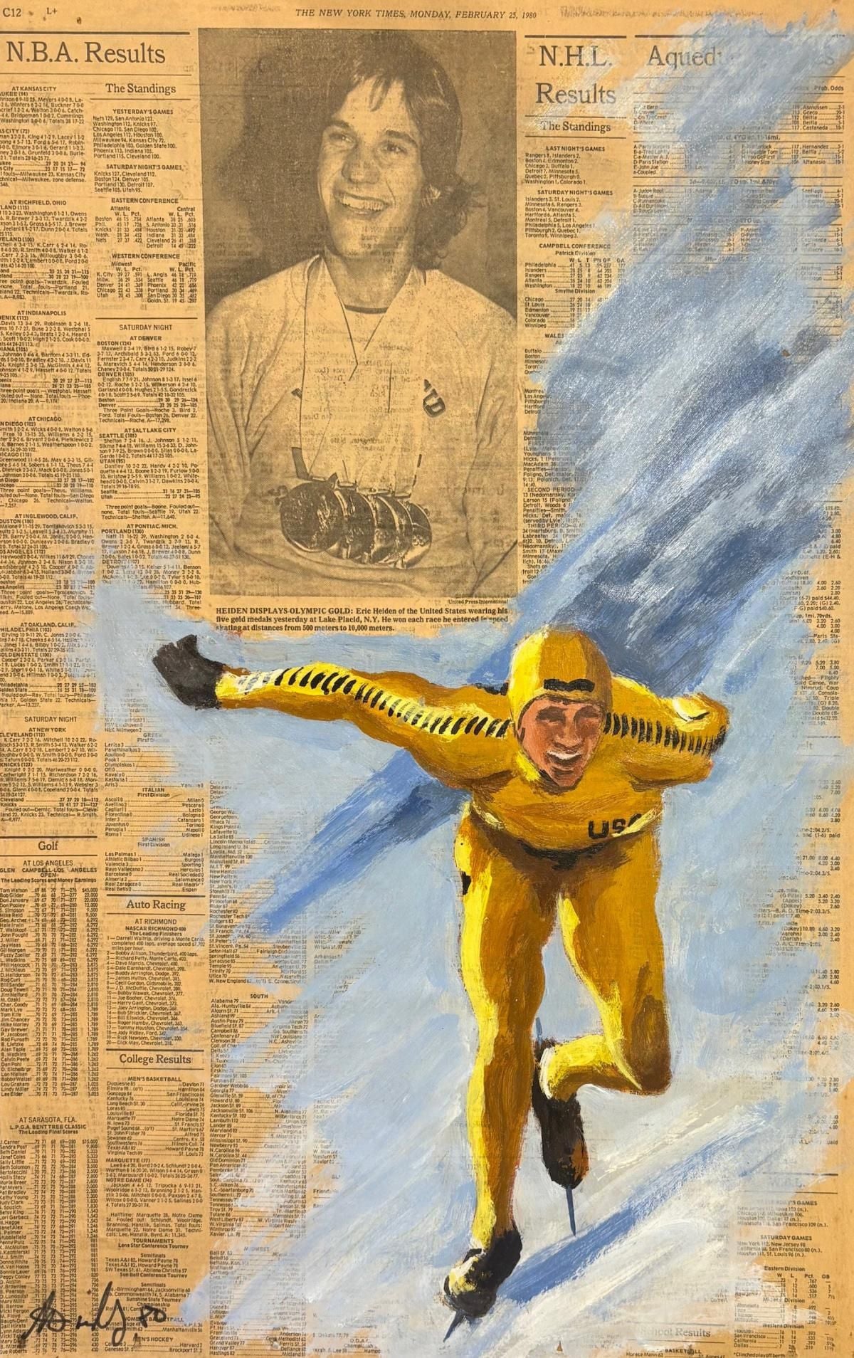 Myer Berkowitz- Original painting on vintage newspaper