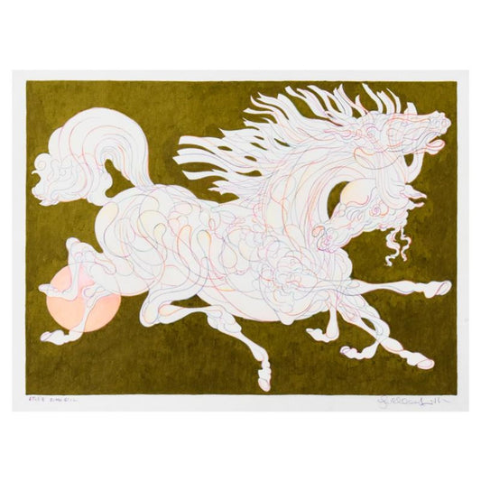 Guillaume Azoulay, "Etude ZIMN" Framed Original Hand Colored Drawing with Hand Laid Gold Leaf, Hand Signed with Letter of Authenticity