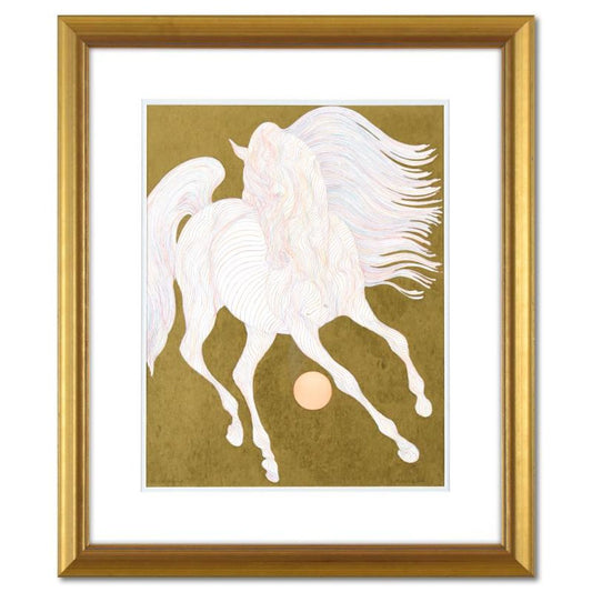 Guillaume Azoulay, "Etude IIGO" Framed Original Hand Colored Drawing with Hand Laid Gold Leaf, Hand Signed with Letter of Authenticity