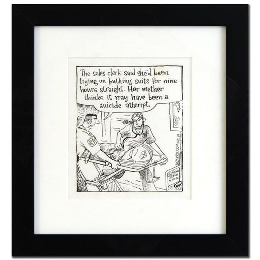 Bizarro, "Bathing Suit" is a Framed Original Pen & Ink Drawing, by Dan Piraro, Hand Signed by the Artist with COA.