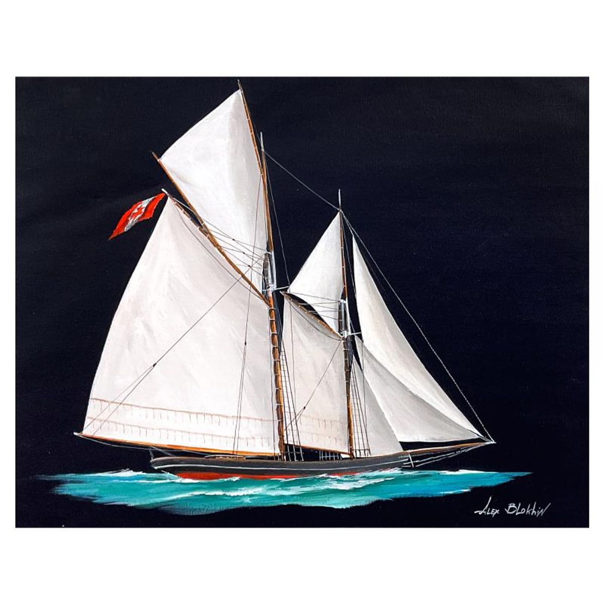 Alex Blokhin, "Canadian Yacht Schooner" Original Painting on Canvas, Hand Signed with Letter of Authenticity.