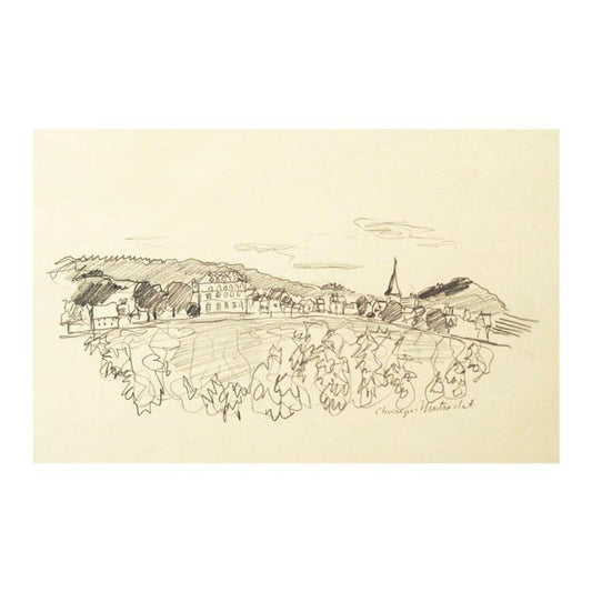 Wayne Ensrud "View of Chassange-Montrachet, Burgundy" Pencil Original Artwork; Hand Signed; COA