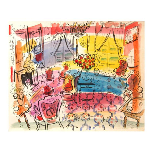 Wayne Ensrud "Salon Rouge of Chateau Lafite-Rothschild" Mixed Media Original Artwork; Hand Signed; COA