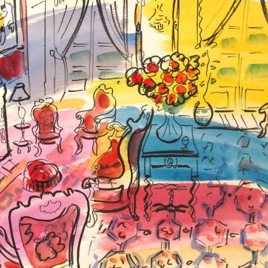 Wayne Ensrud "Salon Rouge of Chateau Lafite-Rothschild" Mixed Media Original Artwork; Hand Signed; COA