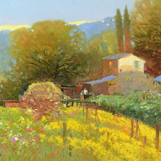 Ming Feng, "Daisy Garden" Original Oil Painting on Canvas, Hand Signed with Letter of Authenticity.