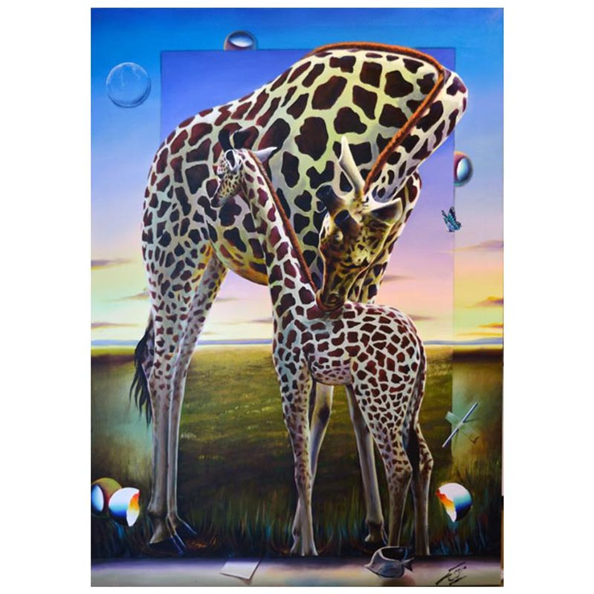 Ferjo, "A Mother's Kiss" Original Painting on Canvas, Hand Signed with Letter of Authenticity.