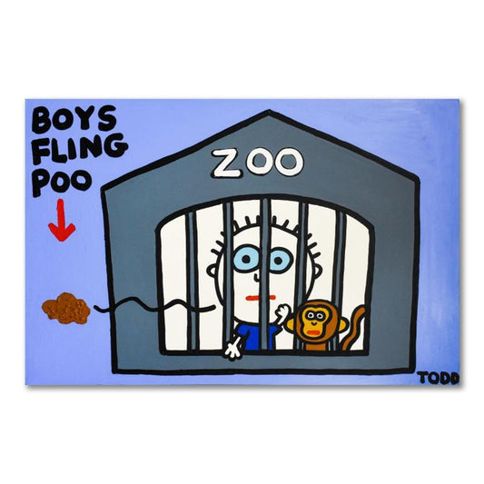 Todd Goldman, "Boys Fling Poo" Original Acrylic Painting on Gallery Wrapped Canvas (72" x 48"), Hand Signed with Letter of Authenticity.