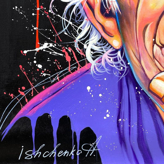 Alexander Ishchenko, "Keith Richards" Original Acrylic Painting on Canvas, Hand Signed with Letter Authenticity.