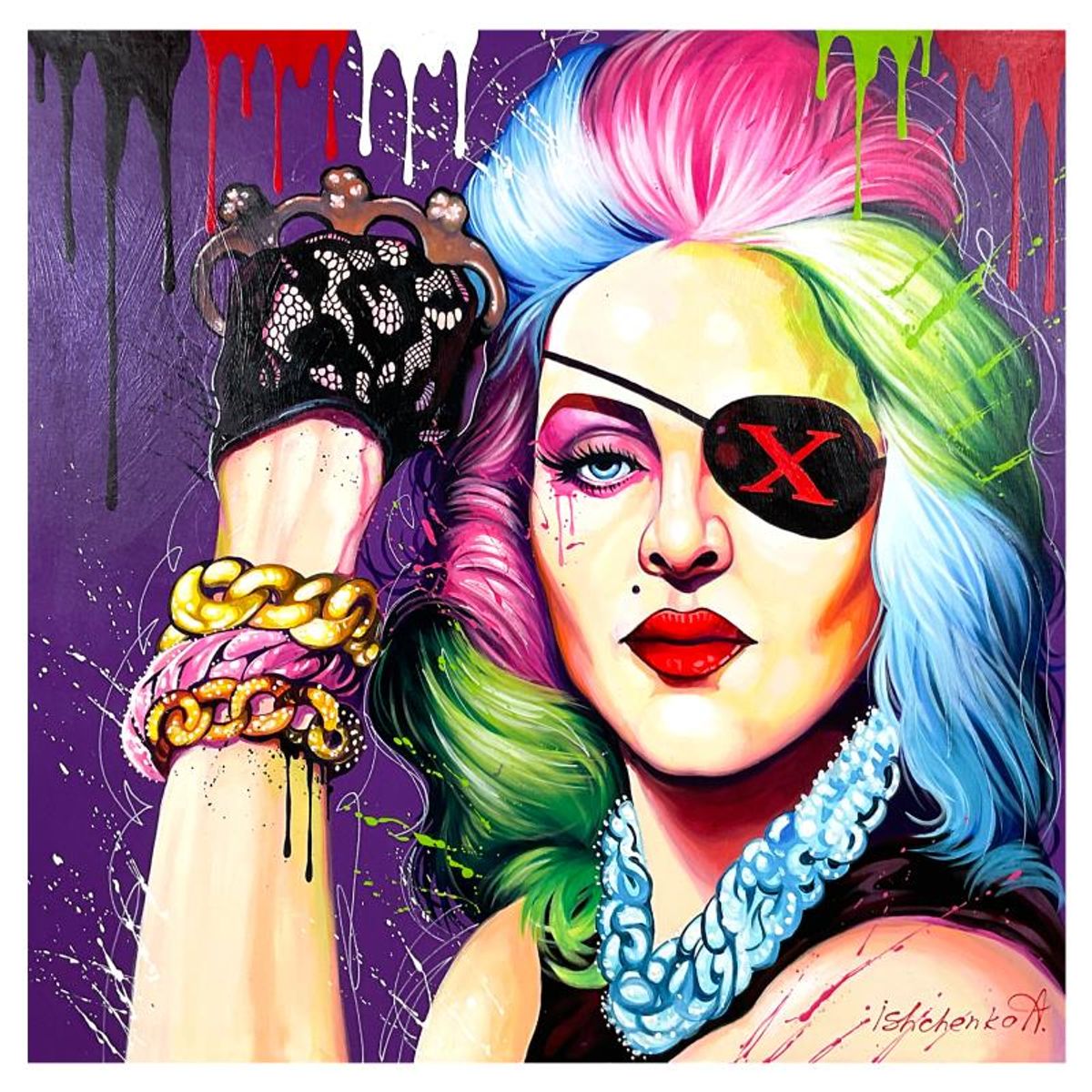 Alexander Ishchenko, "Madonna" Original Acrylic Painting on Canvas, Hand Signed with Letter Authenticity.