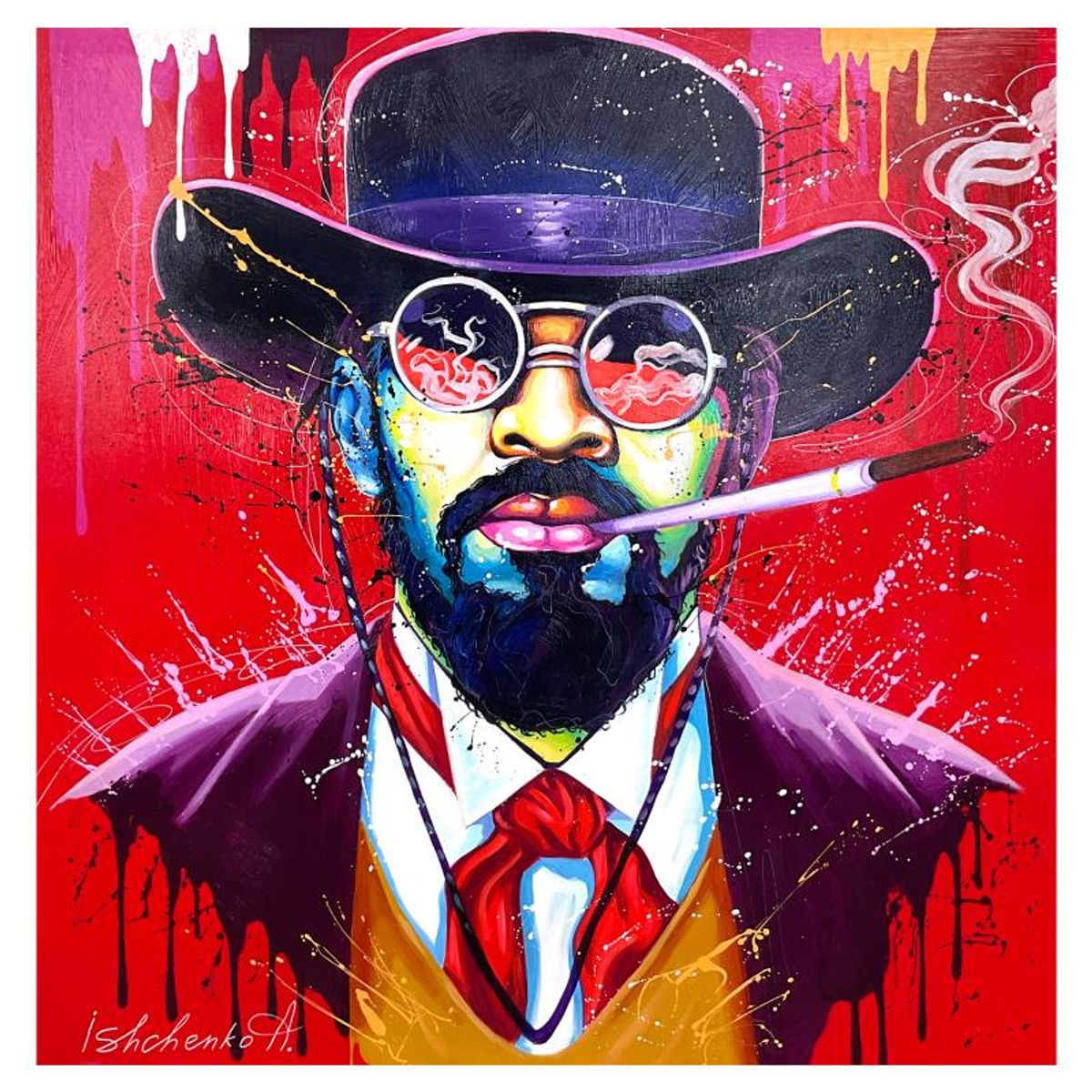 Alexander Ishchenko, "Django" Original Acrylic Painting on Canvas, Hand Signed with Letter Authenticity.