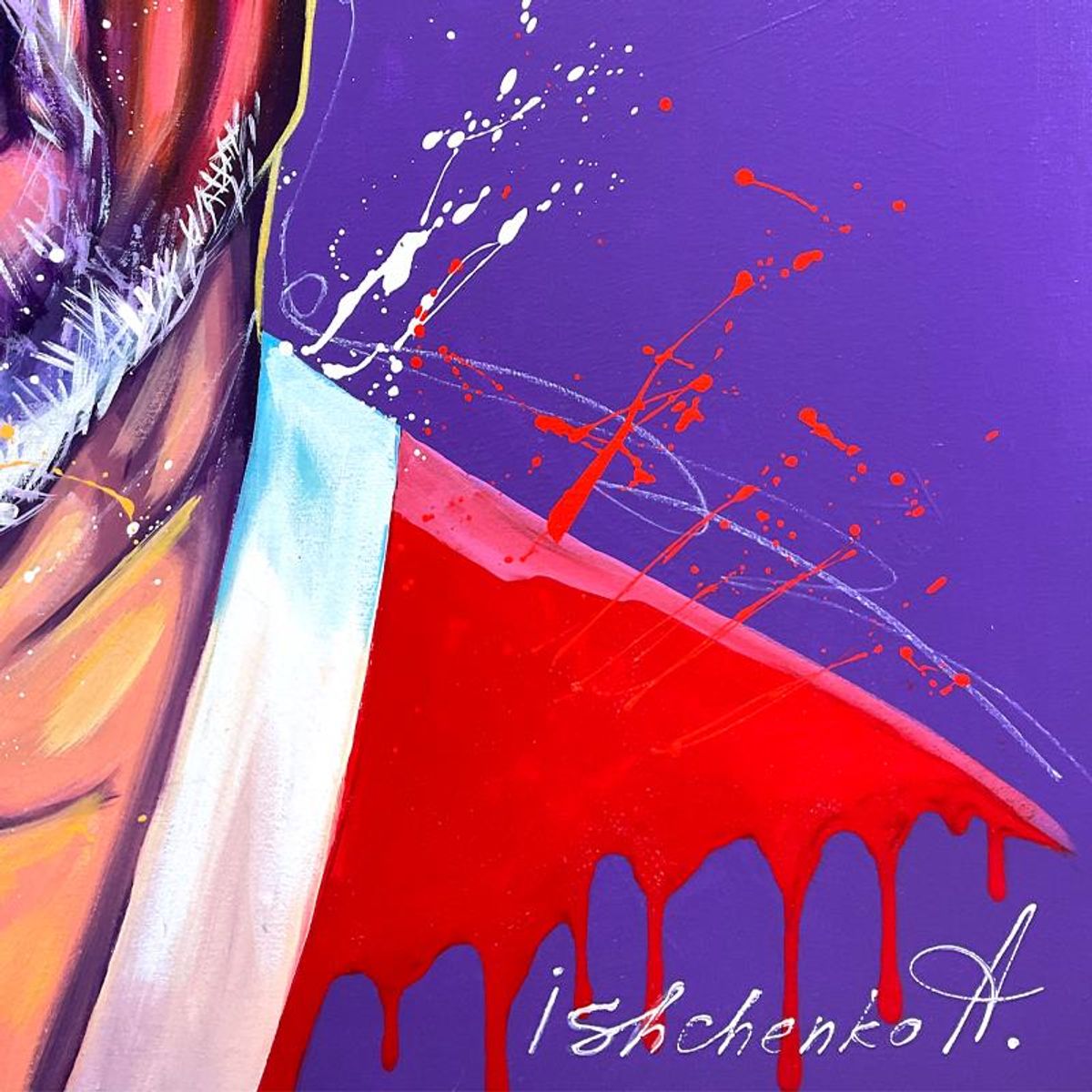 Alexander Ishchenko, "Morgan Freeman" Framed Original Acrylic Painting on Canvas, Hand Signed with Letter Authenticity.