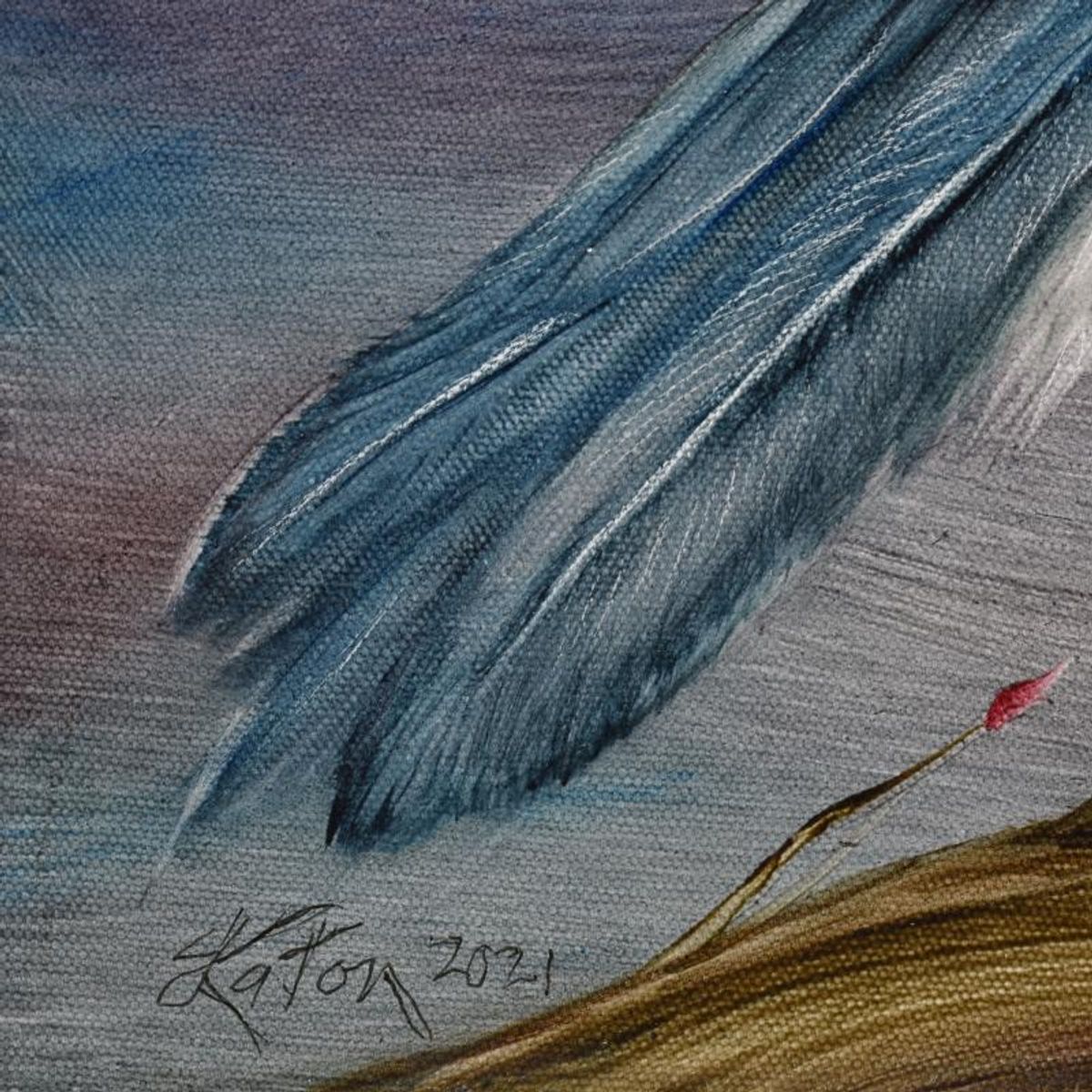 Martin Katon, "Red Crested Cardinal" Original Oil Painting on Canvas, Hand Signed with Letter of Authenticity.