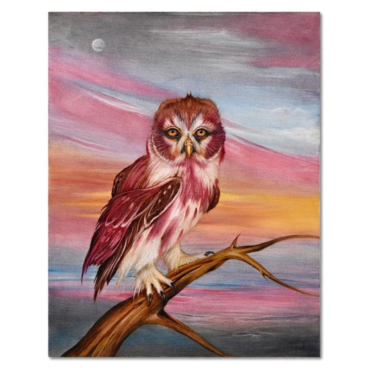 Martin Katon, "Little Owl" Original Oil Painting on Canvas, Hand Signed with Letter Authenticity.