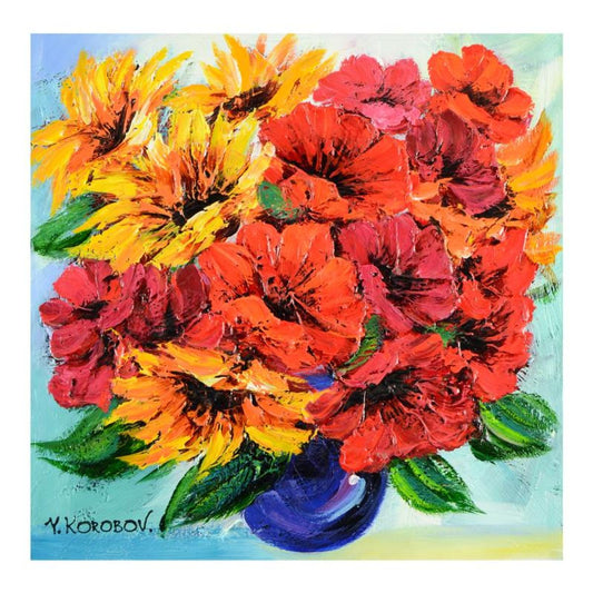 Yana Korobov, "Happiness" Original Acrylic Painting on Canvas, Hand Signed with Letter Authenticity.